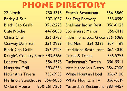 Phone Directory For North Conway Restaurants